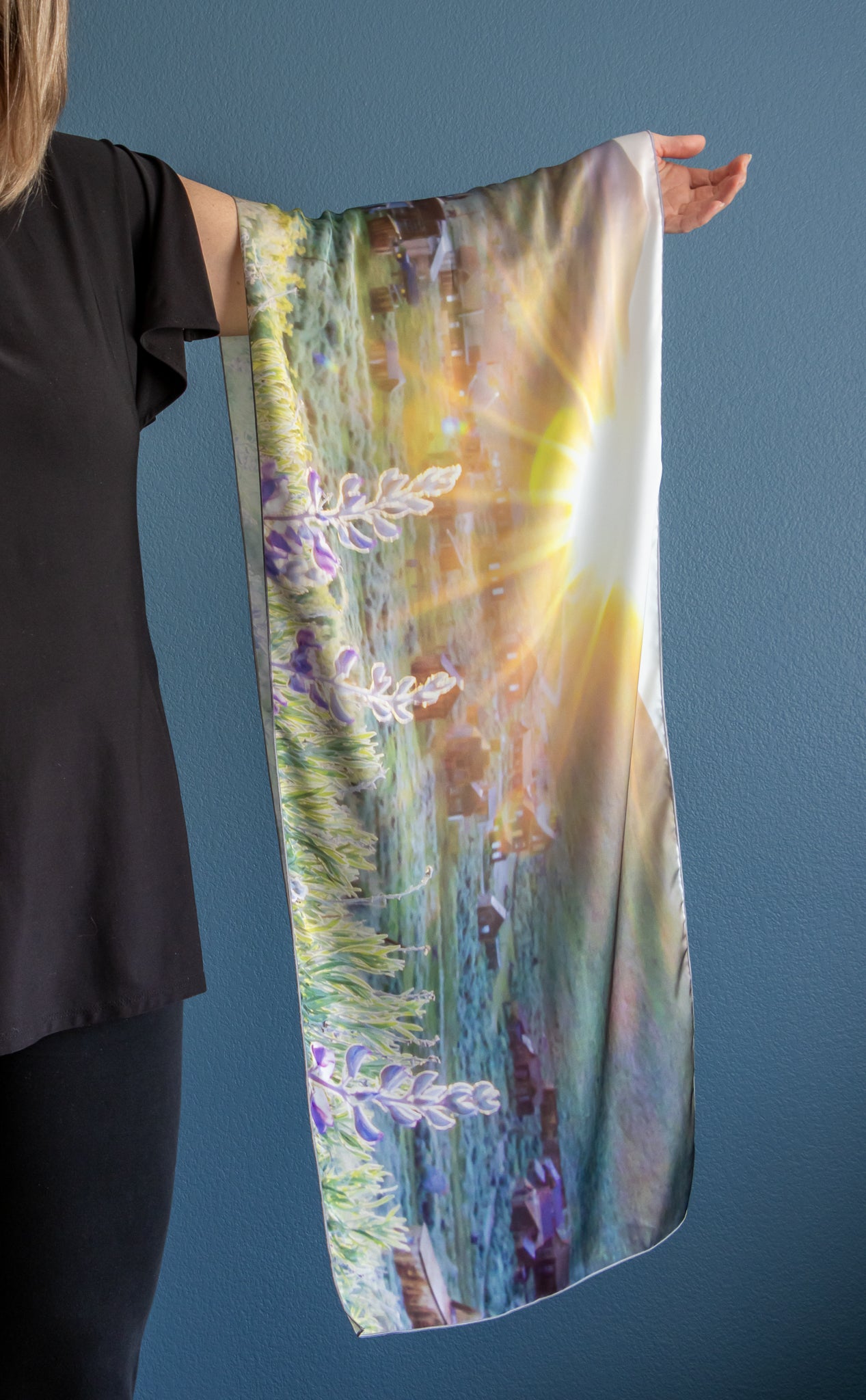 Bodie Ghost Town at Sunset with Purple Lupines Long Scarf