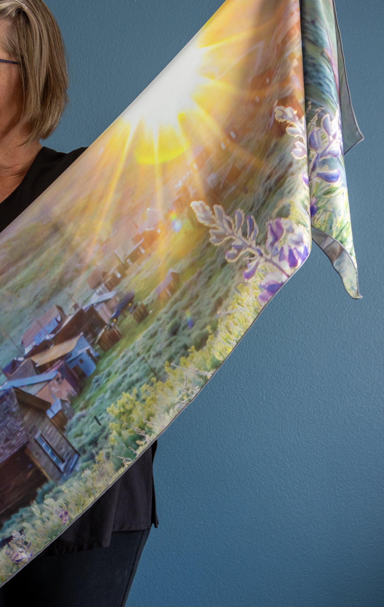 Bodie Ghost Town at Sunset with Purple Lupines Long Scarf